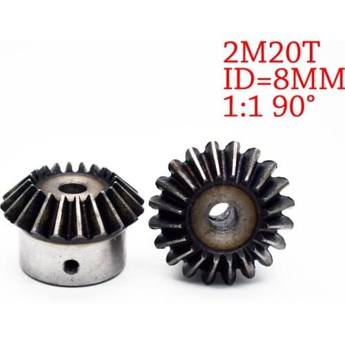 8mm 1:1 Bevel Gear 2 Modulus 20 Teeth Inner Hole 8mm 90 Degree Steel Gears Screw Hole M5