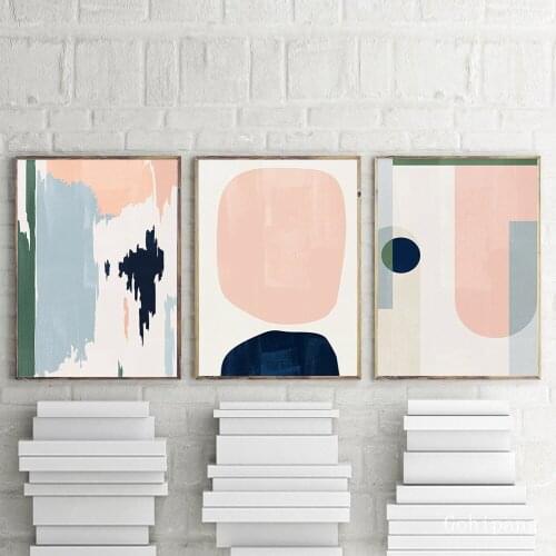 Watercolor Pink Geometric Art Canvas Poster Abstract Painting Minimalist Print Decoration Wall Pictures for Living Room Decor