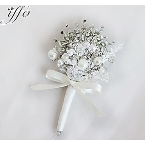Iffo European & American style high-end custom brooch lace Pearl crystal groom jewelry corsage Wedding Mens boutonniere