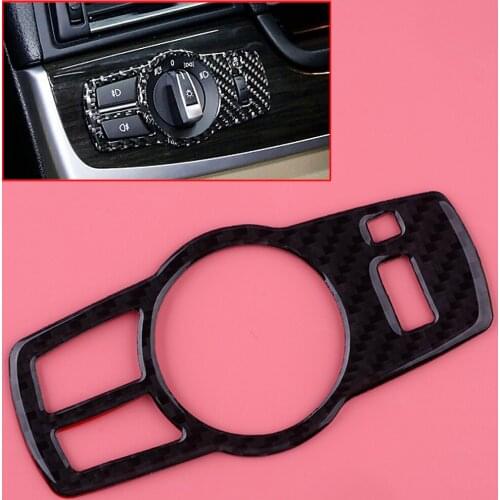 Black Carbon Fiber Car Interior Headlight Switch Button Panel Trim Cover Frame Fit For BMW 5 Series F10 2011-2014 2015 2016 2017