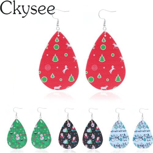Ckysee Dangle Drop Earrings Christmas Long Pu Leather Earrings For Women Girl Christmas Gift Wholesale Length 7cm