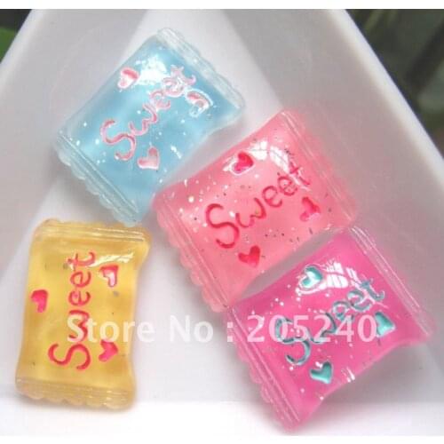 Hot Sale For Diy Decoration 20pcs Mixed 4colors Kawaii Flat Back Resin Cabochon Candy
