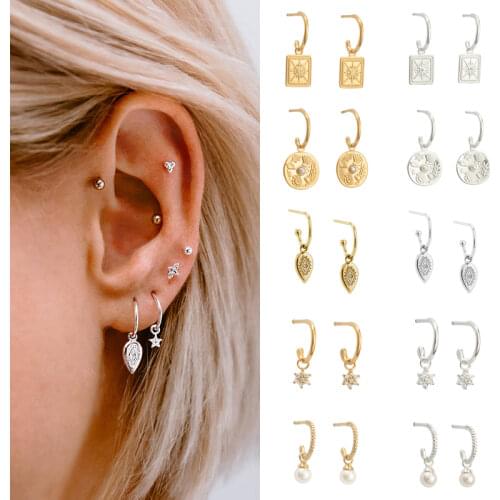 ISUEVA Vintage 18K Gold Filled CZ Flower Sun Coin Star Zircon Drop Earrings For Women Drop Hoop Hanging Jewelry Accessories