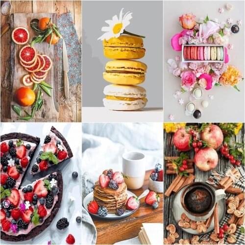 CHENISTORY Diy Oil Painting Food Scenery For Kids Kits Drawing Canvas Handpainted Macaroon Fruit Landscape Home Decoration