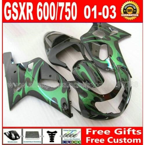 ABS plastic fairing kit for black green SUZUKI bodywork GSXR 600 750 K1 #KYB 2001- 2003 GSX R600 R750 01 02 03