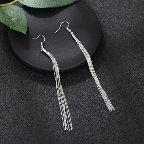 Korean Elegant Jewelry Fashion Women Tassels Silver Plated Long Hook Dangle Chain Earrings for Women 2021 Trend Valentines Day