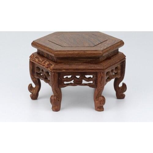 Mini) Exquisite Chinese Classical Handmade Hexagon Wings of Wood Base/ Display Stand / Mini Table No.2