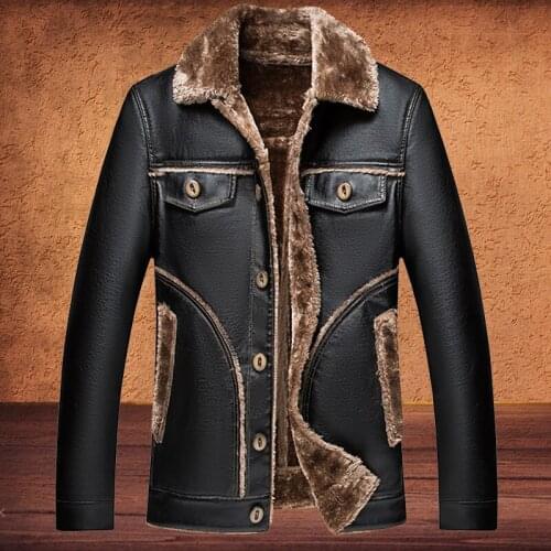 Winter Jacket Men Leather Jacket Men Fur Lined Winter Fashion Coat Warm Outwear Jacket Vintage Style Plus Size 4XL 5XL 6XL 7XL
