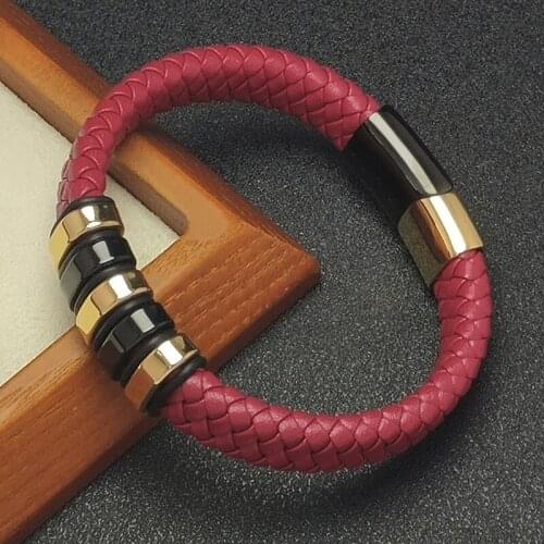 Trendy Genuine Leather Bangle for Men Hiphop Rapper Punk Jewelry Male Braided Rope Bracelets Birthday Christmas Gifts SC181R
