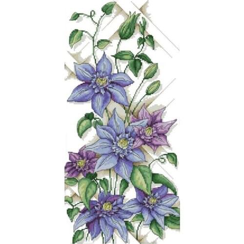Cross Stitch Kits Stamped for Adults Beginner Kids 11CT DIY Embroidery Needlework Kit - Purple Blossoms 34X61cm