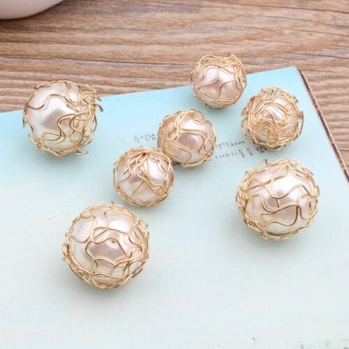 Newest Trendy 50pcs/lot White Pearls decoration Alloy Gold Tone Bundled Metal Rounds Charm Diy jewelry Hair ornamen accessories