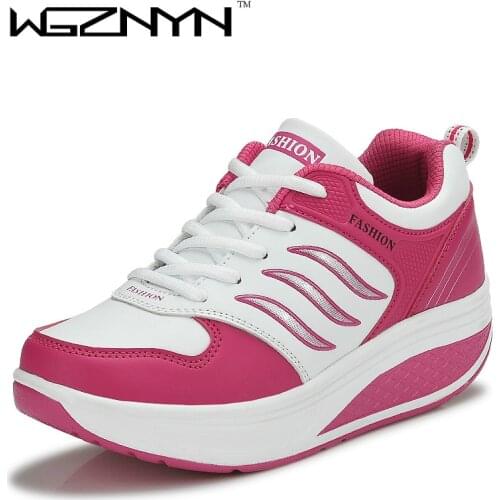 WGZNYN 2020 New Arrival Casual Shoes Woman Height Increasing Slimming Swing Shoes Breathable Air Mesh Platform Shoes