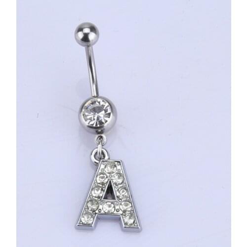 26 letter A to M style Charming Body Piercing Crystal Rhinestone Inlaid Navel Belly Button Ring stainless steel jewelry