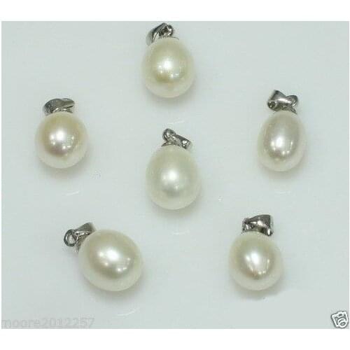 Wholesale NEW charming 9-10MM Natural white pearl pendant 6pcs