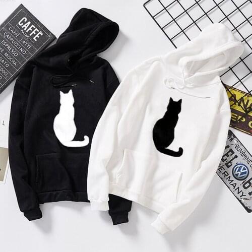 Autumn Winter Plus Velvet Hoodies Cartoon Loose Pullovers Long Sleeve Kawaii Cat Print Kawaii Harajuku Women Hoody Sweatshirt