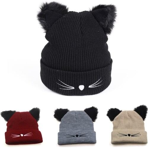 2019 cotton Cat shape Thicken knitted hat winter warm hat Skullies cap beanie hat for girl and women 28