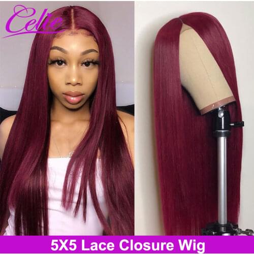 Celie Hair Straight 99J Lace Front Wig 5x5 Lace Closure Wig Colored Human Hair Wigs Burgundy Straight Lace Front Human Hair Wig