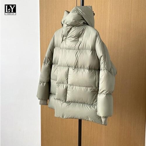 LY VAREY LIN Winter New Women 90% White Duck Down Coat Hooded Thickening Warm Down Short Jacket Solid Loose Windbreak Outwear