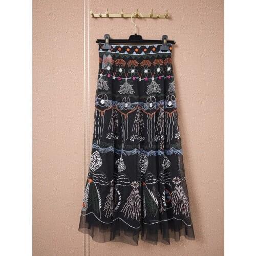 Summer Luxury 2021SS Women Embroidery Mesh Casual Midi Skirt For Female Gdnz 5.12