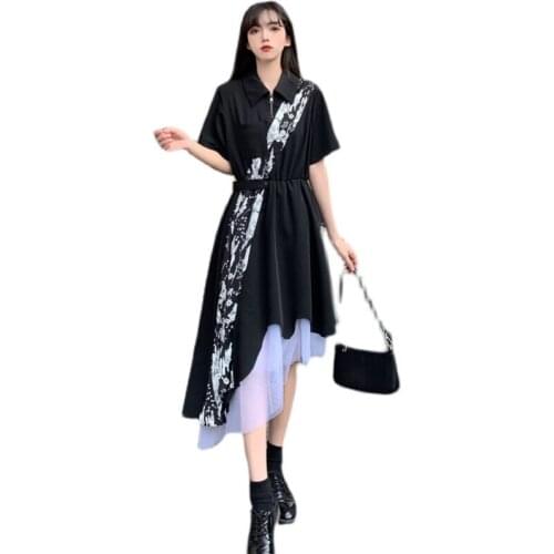 S-4XL personality irregular dress temperament color matching waist large size dress 2021 summer fashion womens clothing