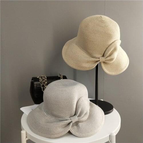 Multicolor Bow Raffia grass capsun protection hat women womens hats to the sun beach chapeau panama hats for lady Womens hat
