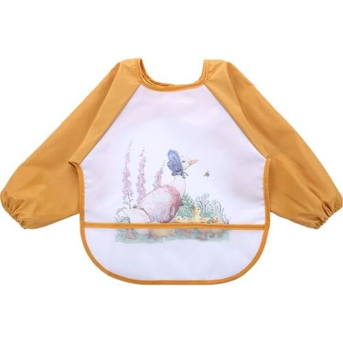 Cute Cartoon Baby Bibs Environmental Protection and Durability Waterproof Full Sleeve Paint Coverall Feeding Burp Apron