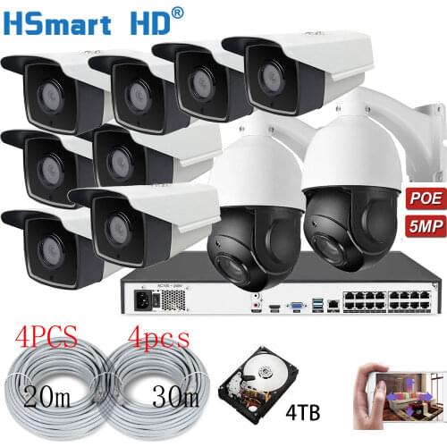 5MP 30xzoom PTZ IP POE Camera Outdoor H.265 16CH 5MP PoE NVR ONVIF Security Network Video Recorder H.265 System add 4TB HDD