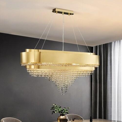 YOOGEE Modern Gold Crystal Chandelier for Dining Room Creative Home Decor Lamp Luxury Kitchen Island Hanging Light