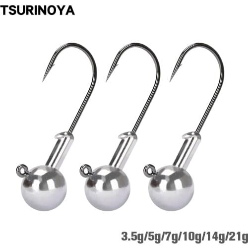 TSURINOYA Lead Head Jig Hook 3.5g 5g 7g 10g 14g 21g Jig Head Fishing Hook Single Hooks Soft Bait Worm Jigging Fishing Tackle