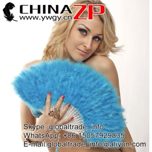 Leading Supplier CHINAZP Factory Good Quality Dyed Blue Marabou Feather Hand Fan for Dancing