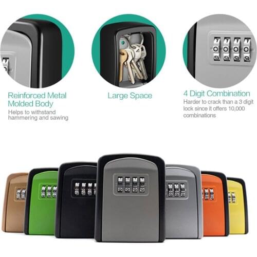 ORIA 4 Digit Combination Durable Door Key Box Storage Hang Lock Key Wall Mounted Large Storage Capacity Safety Holder