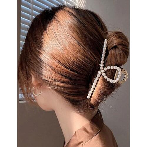 New Women Elegant Luxury Crystal Pearls Geometric Big Metal Hair Claws Sweet Headband Hair Clip Hairpin Fashion Hair Accessories