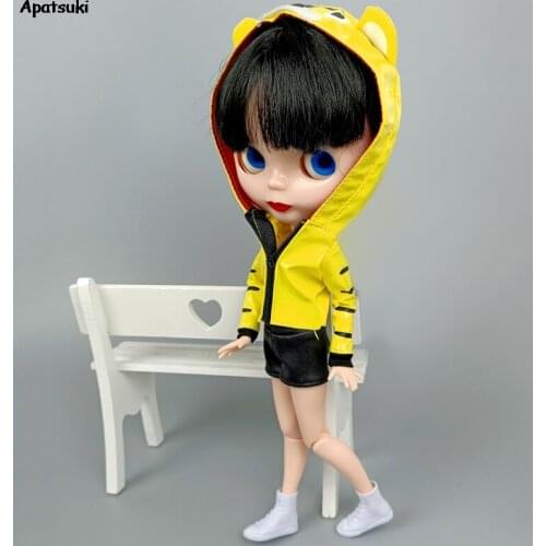 Yellow Cartoon Cat Kitty Pet Jacket Raincoat For Blythe Doll Clothes Cosplay Costume 1/6 Dolls Accessories Kids Toys