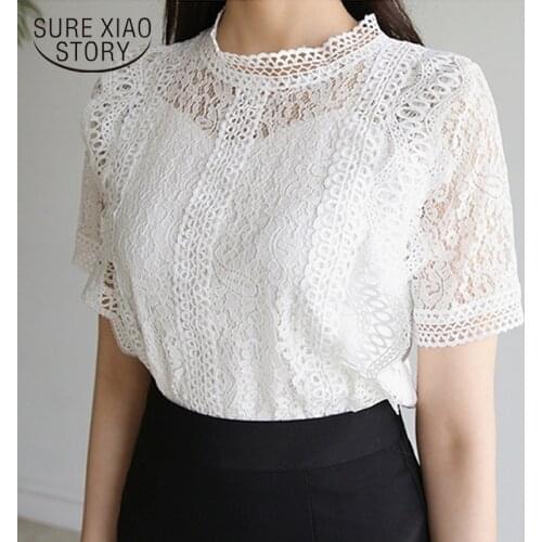 Summer White Lace Blouse Blusas Mujer De Moda 2020 Fashion Short Sleeve Women Shirts Hollow Out Women Blouses and Tops 8745 50