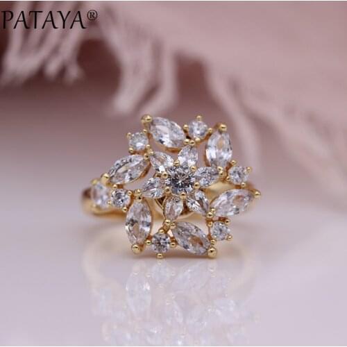 PATAYA New Petal Rotating Rings Natural Zircon Up Opening Decompressed Rings 585 Rose Gold Women Wedding Luxury Fashion Jewelry