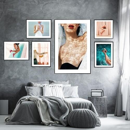 Pink High Heels Fashion Poster Lace Shadow Canvas Art Print Women Modern Wall Art Picture Canvas Painting For Living Room Decor