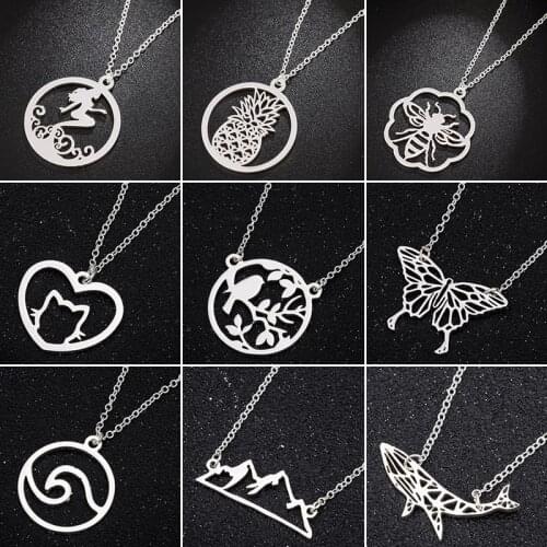 2020 Bohemian Gold Chain Necklace Chokers for Women Geometric Wave Pineapple Bee Butterfly Whale Pendant Necklace Jewelry Collar