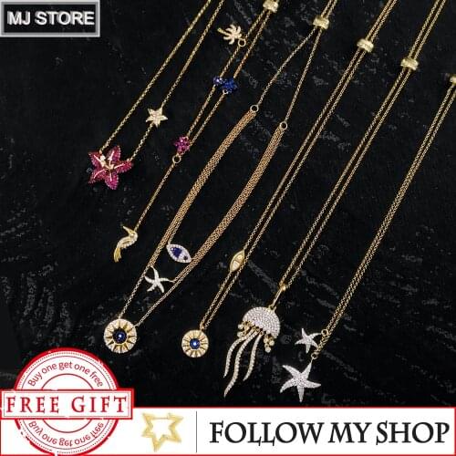 925 Sterling Silver Necklace Women Tropical Holiday Sun Flower Jellyfish Clavicle Chain Evil Eye Monaco Jewelry Sweater Chain