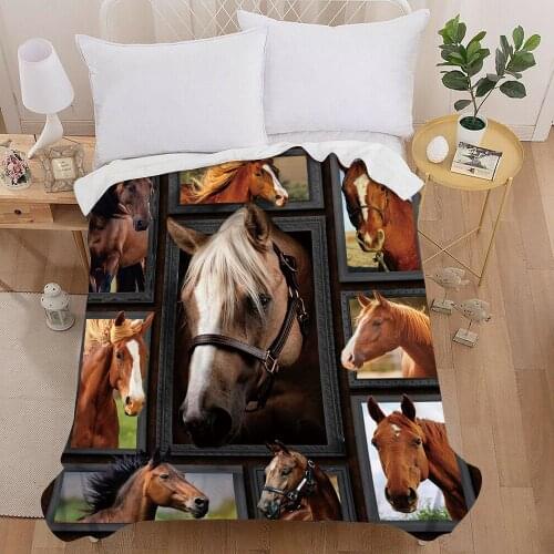 Horse Painting Art 3D Print Plush Throw Sherpa Fleece Bedspread Blanket Vintage Bedding Square Picnic Wool Soft