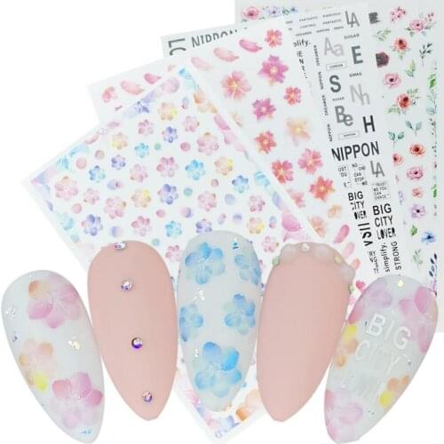 1pcs Black Gray Letter Stickers For Nails Flower Leaf Transfer Decals Slider 3D Nail Art Decorations Wraps