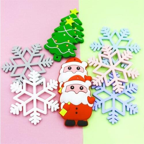 10pcs Santa Claus Snowflake Christmas Tree Silicone Teether Silicone Bead Infant Tooth Care Chew Teething Toy Baby Teether