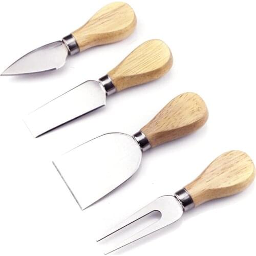 4pcs Cheese Butter Shovel Blade Wood Handle Fork Kitchenware Set Stainless Steel for Cake Pizza Baking Cooking Kitchen Tool