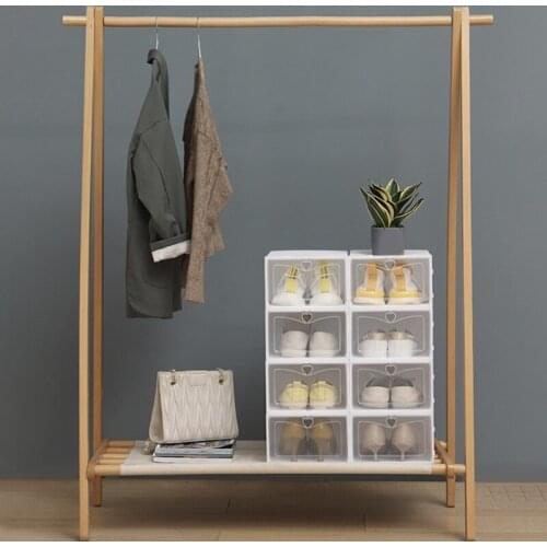 4pcs Flip Shoes Box Drawer Case Clear Plastic Stackable Shoe Storage Organizer Containers with Lids for Women Men Wholesale