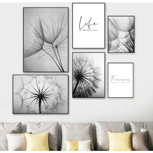 Abstract Dandelion Modern Black And White Unframed Canvas Painting For Living Room Wall Decoration