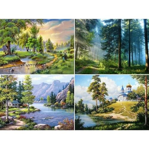 Sale 5D DIY Diamond Painting Landscape Cross Stitch Kit Full Drill Embroidery Forest Nature Mosaic Picture Of Rhinestones Decor