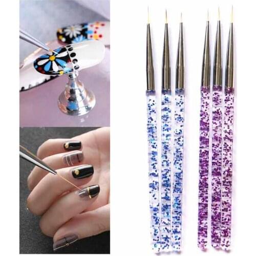 3pcs/set Nail Sequins Acrylic French Painting Brush Flower Design Stripes Lines Liner DIY Drawing Pen Manicure Tools