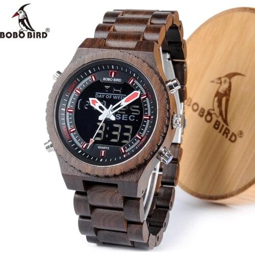 BOBOBIRD LED Digital Wooden Mens watches Luxury Men Dual Display Sport Clock Quartz Wristwatch 2020 Top Brand relogio masculino