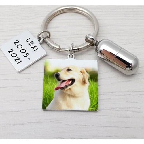 Custom Pet Dog Cylinder Cremation Urn Keychain,Personalized Photo Keyring,Cat Cremation Keychain for Ashes,Memorial Key Chains