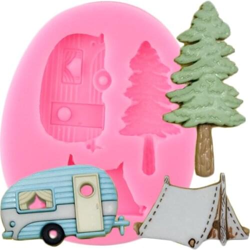 Tree Car Tent Silicone Mold DIY Baby Party Cupcake Topper Fondant Cake Decorating Tools Candy Polymer Clay Chocolate Moulds