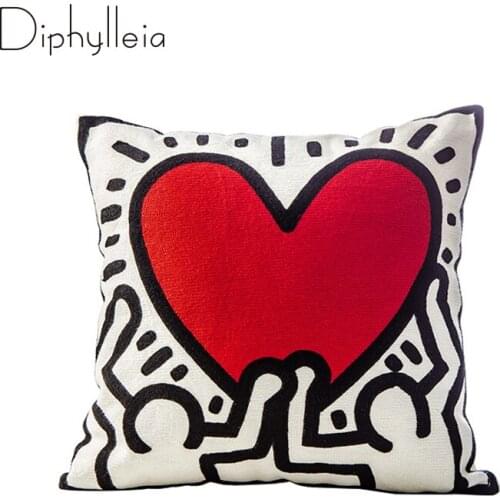 Diphylleia Boho Cushion Cover And Pillowcase Fashional Design Red Heart Embroidered Throw Pillow Case Mid Centure Modern Decor
